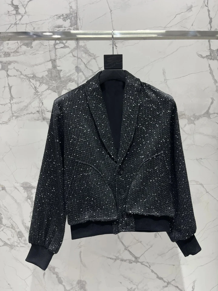 2024SS Spring Autumn Luxury Women Fashion Sequined Tweed Jacket Coat Female Outerwear for Ladies