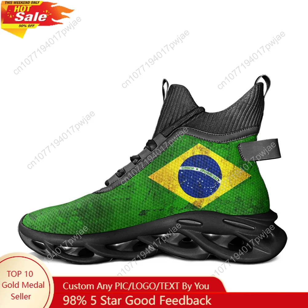

Brazilian flag personalised print High Top Flats Sneakers Mens Womens Hiking Sneakers Travel Shoes Running Casual Custom shoes