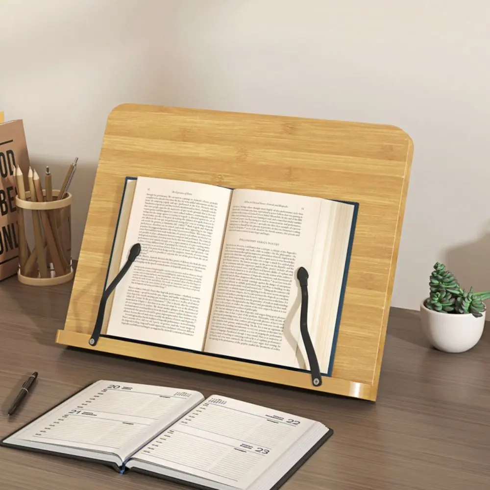 8 Adjustable Tilt Angles Wooden Book Stand Comfortable Reading Folding Reading Holder Stable Multi-Functional Desk Bookshelf