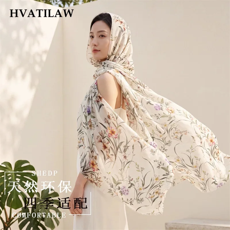 Women 100% Wool Scarf 200x100cm Wildflower Floral Large Shawl Wrap Soft Lightweight Neck Shoulder Cover Casual Fashion Accessory