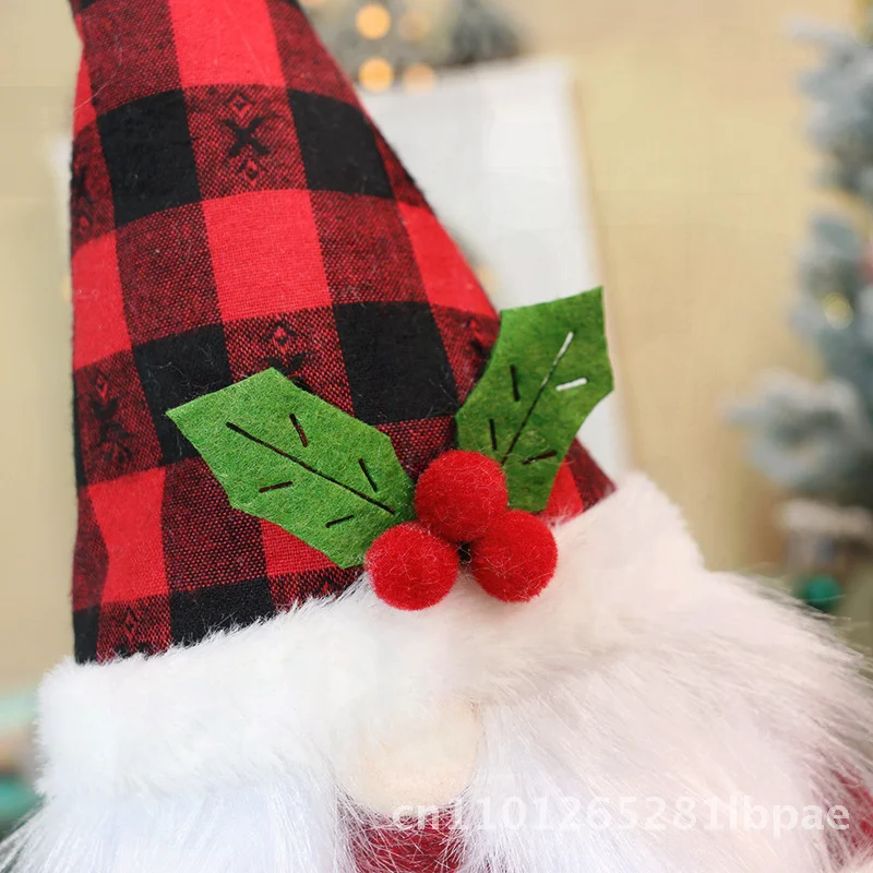 

Christmas Curtain Buckle Santa Claus Black and Red Plaid Curtain Hug Decorations Faceless Doll Curtain Tie Rope