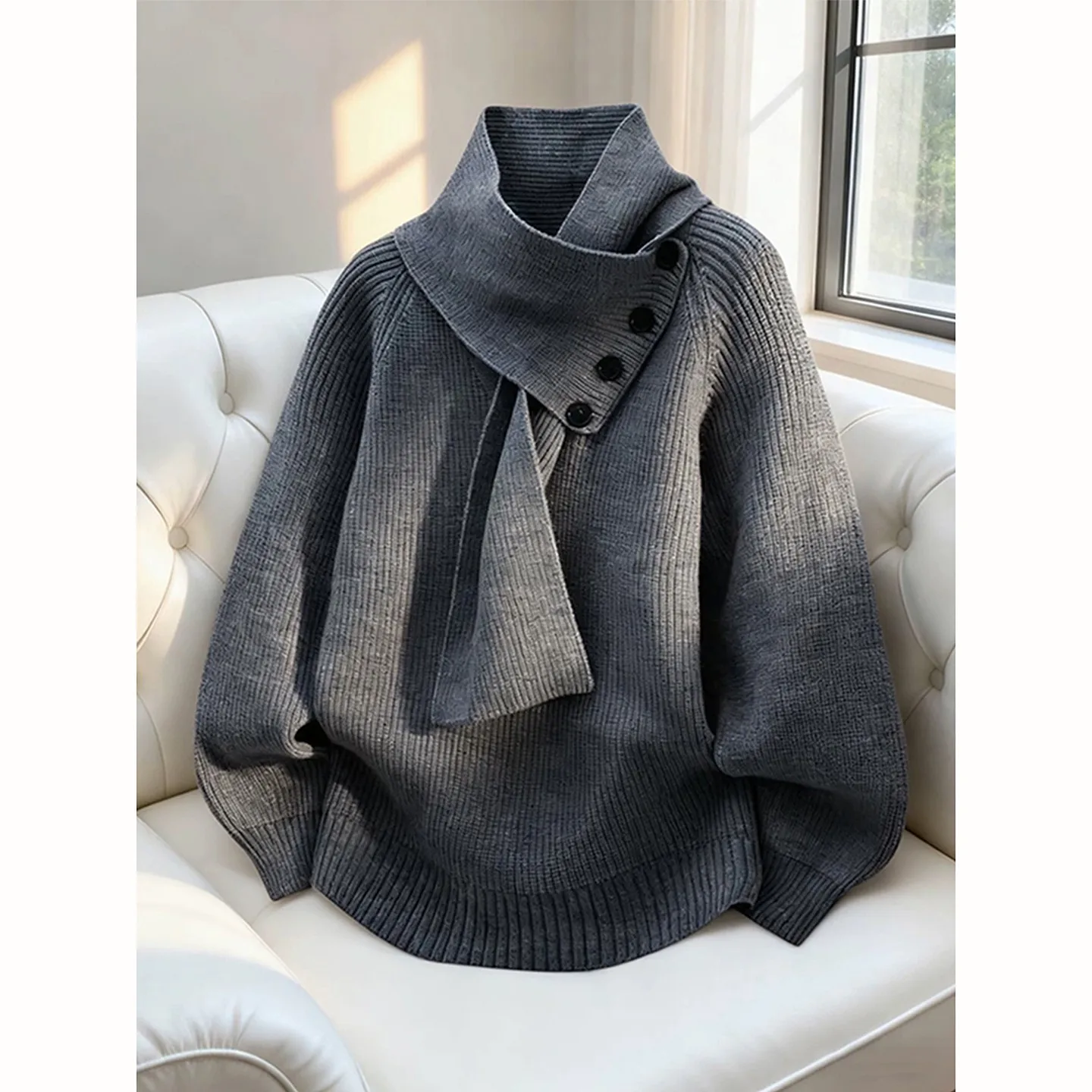 

Мужской вязаный свитер с отстегивающимся шарфом, новинка зимы, с длинными рукавами, осенне-зимний, стильный дизайн, повседневный трикотаж