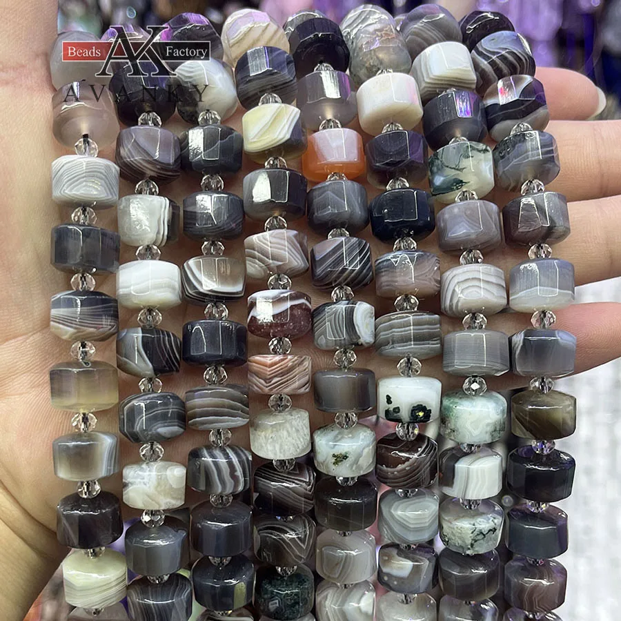 Natural Persian Gulf Agate wheel Shape  Faceted Cylindrical Loose Beads Stone For Jewelry Making DIY Necklace Bracelet 15''