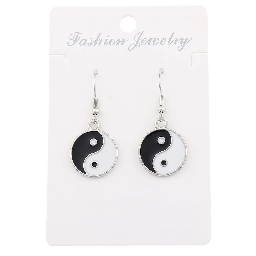 Tibetan Silver Color Enamel Amulet White Black Dangle Ying Yin Yang Pendant Earrings for Fashion Women Jewelry Accessories