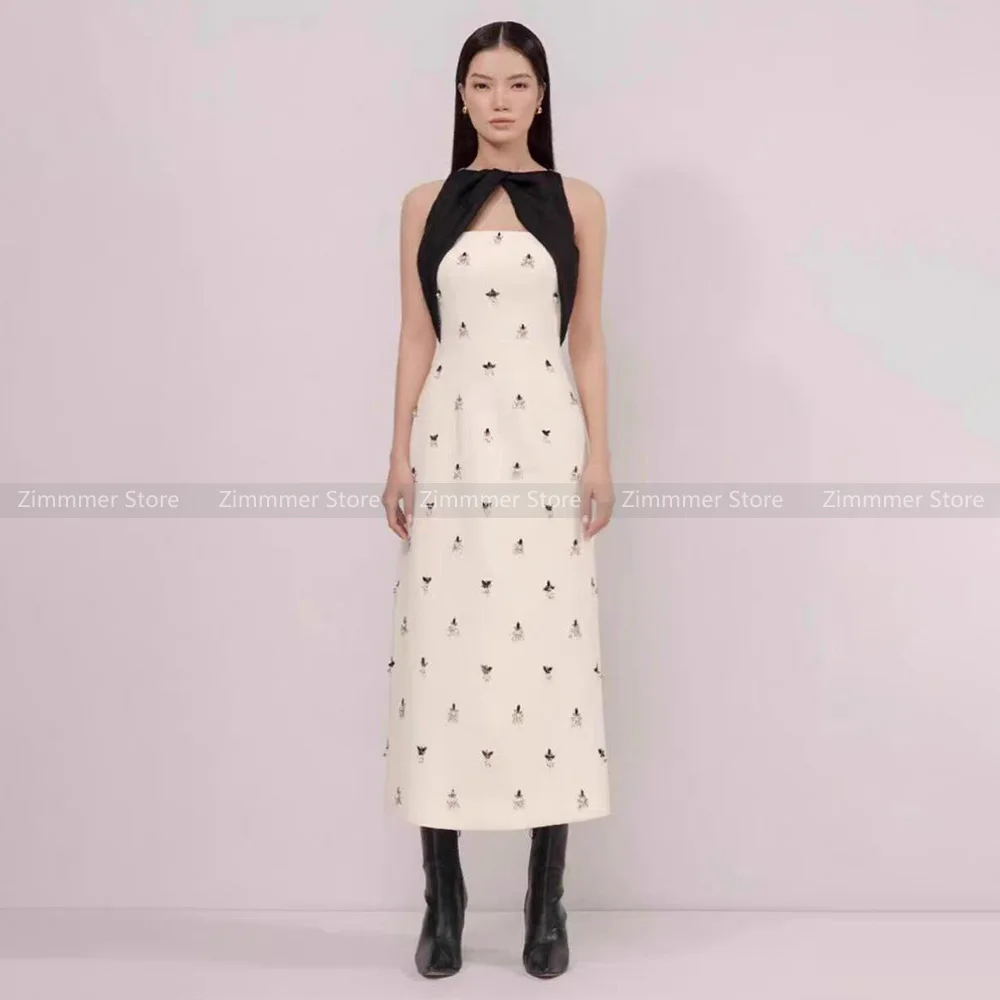 Vietnamese designer 2024 new French high-end black and white contrast heavy rhinestone beaded dress dress