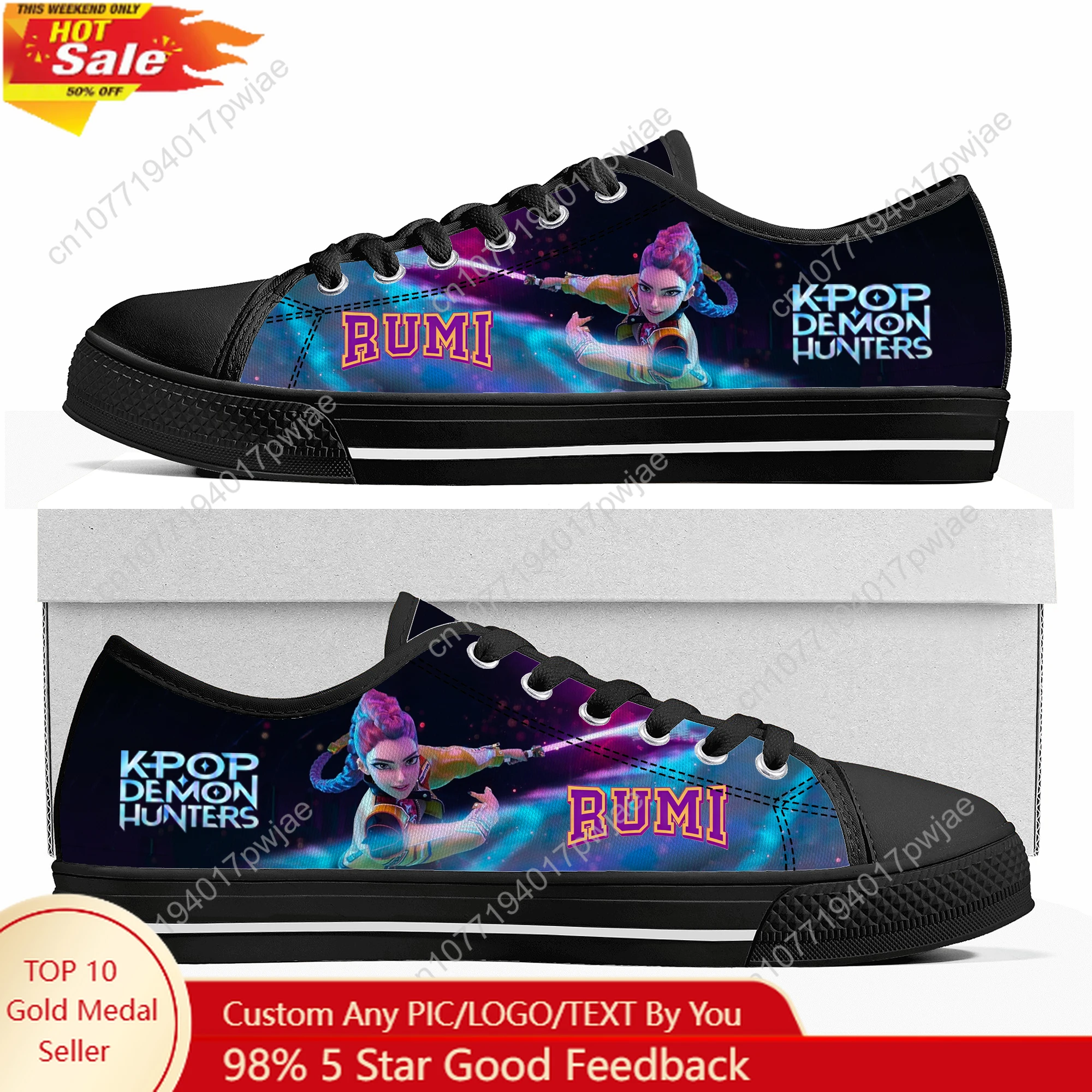 

KPop Demon Hunters Rumi Low Top High Quality Sneakers Mens Women Canvas Sneaker Casual Couple Hiking Lightweight Custom Shoes