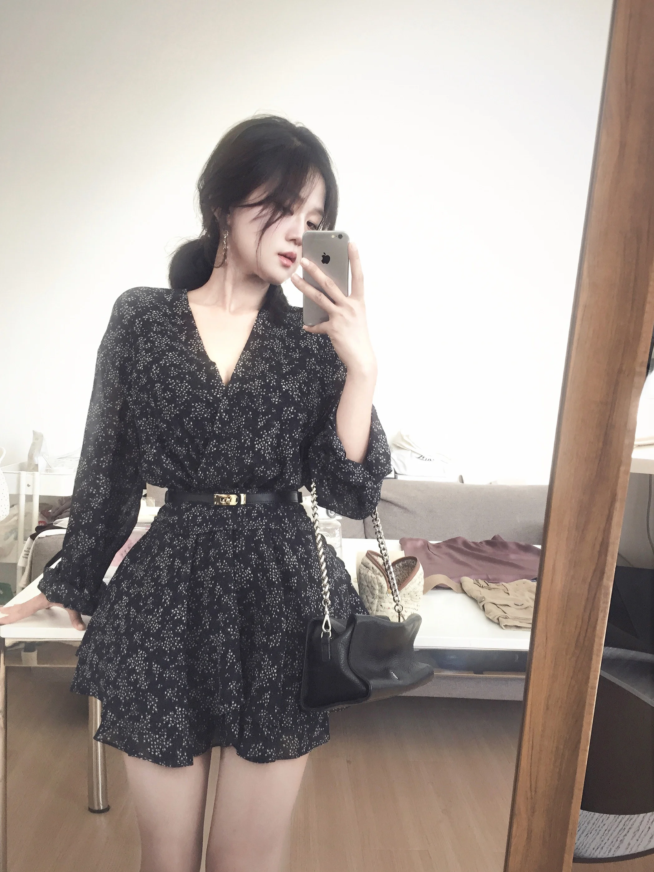 

Wananlili Early Autumn Heavy Industry Premium Women's Sexy Floral Print Dr Waist Cinched Casual Double Layer Skirt High Waist