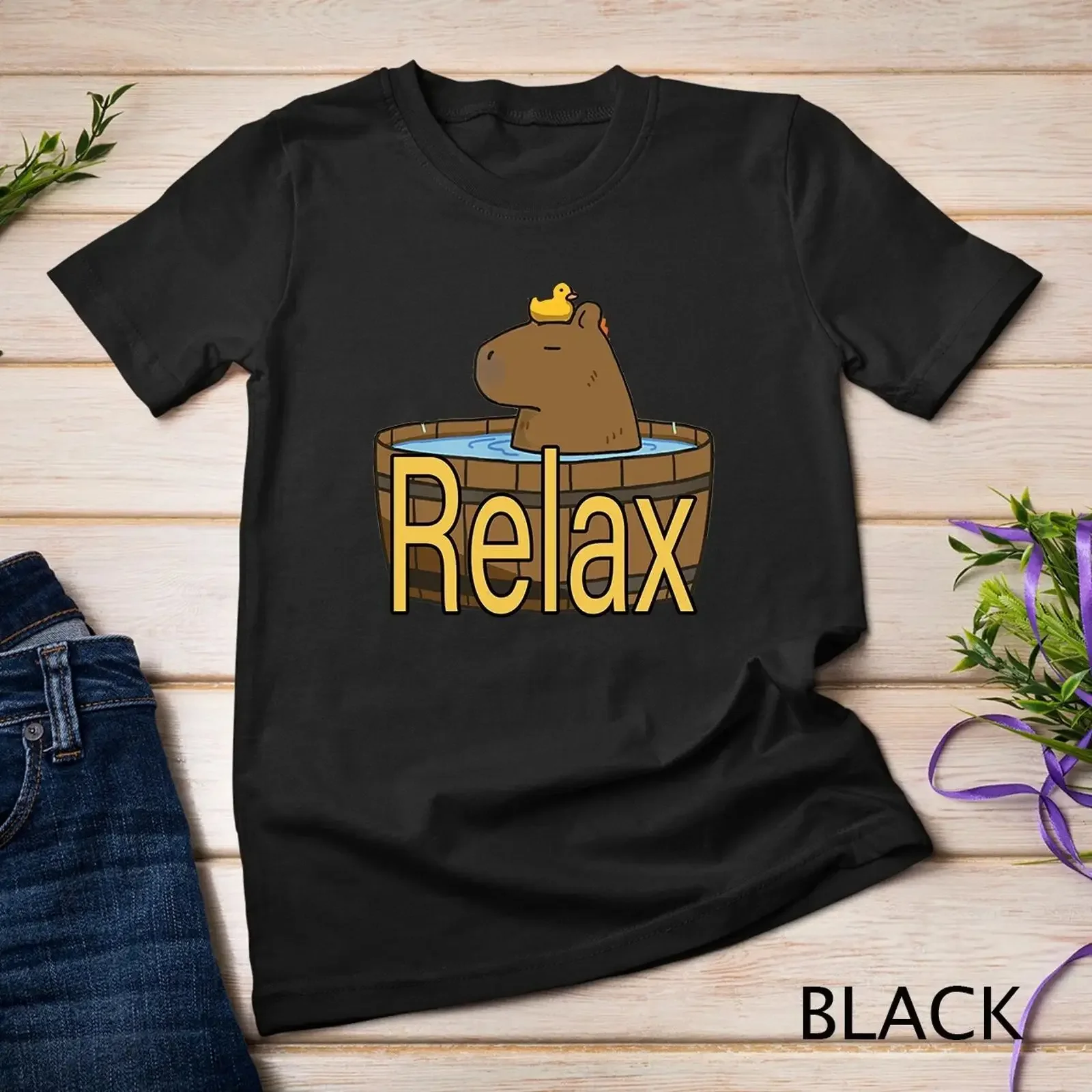 T-shirt drôle et décontracté pour les amoureux des capybaras, motif animal Capibara, style vintage délavé, élégant, mode décontractée, doux et polyvalent