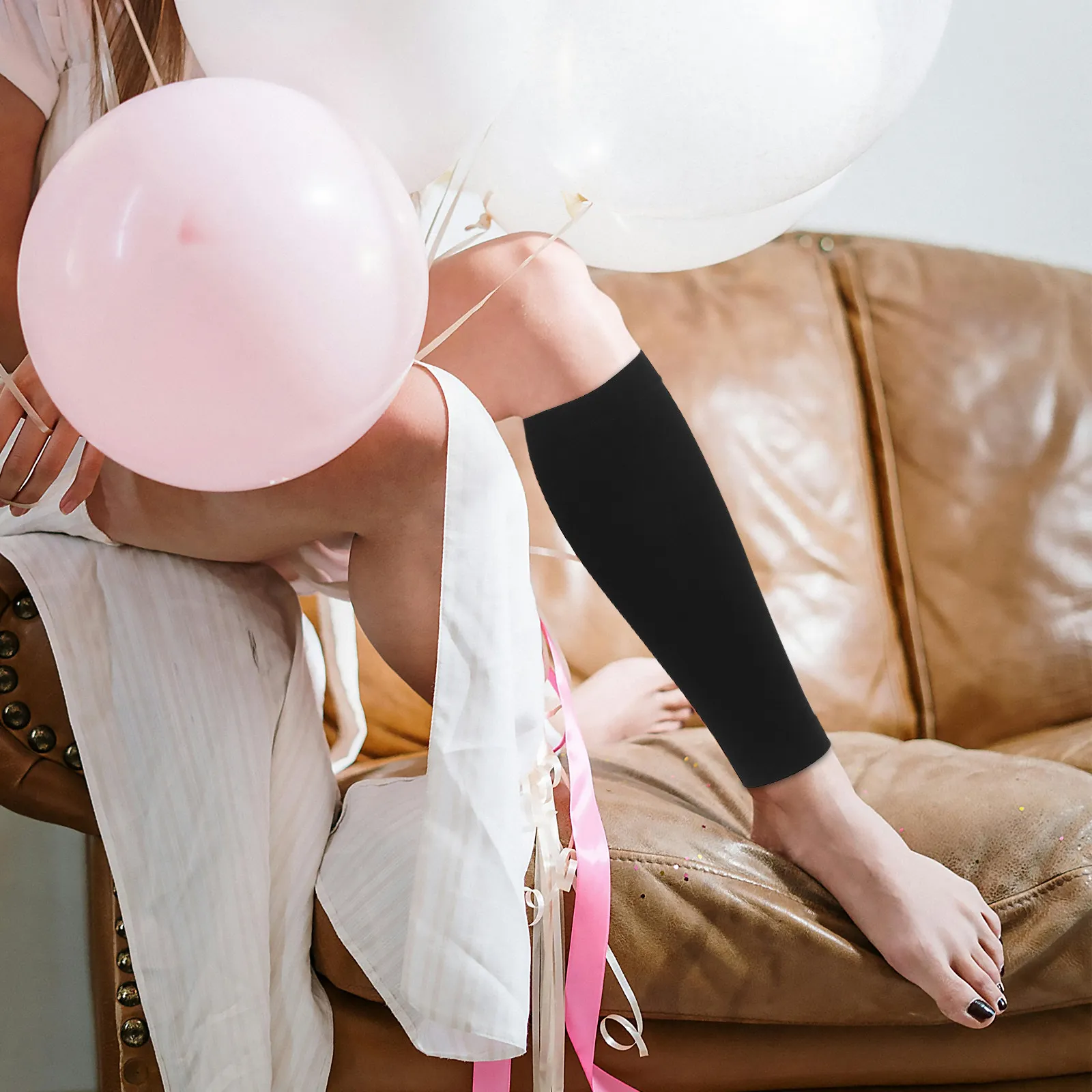 Compression Stockings 30-40Mmhg Toeless Knee High Open Toe Calf Sleeve for Swelling Varicose Veins Edema Black Size L