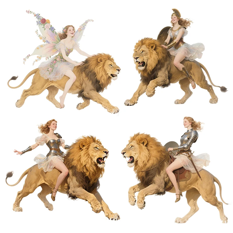 Three Ratels CAA97 flower fairy riding a lion Cartoon wall stickers for home decoration Computer decal Car sticker waterproof