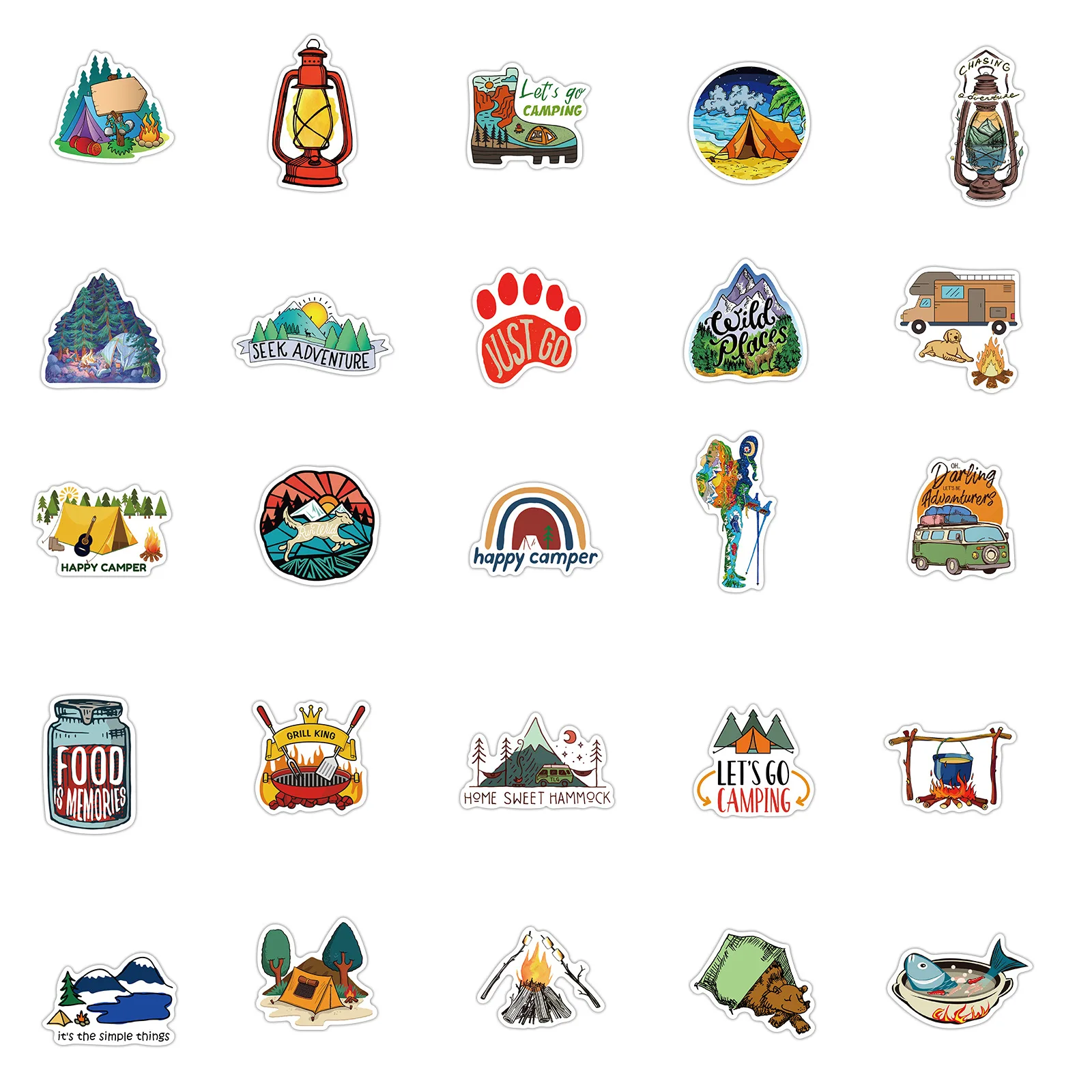 50PCS Forest Outdoor Hiking Camping Stickers Cartoon Decal Skateboard Phone Laptop Car Luggage Bike Cool Waterproof Sticker