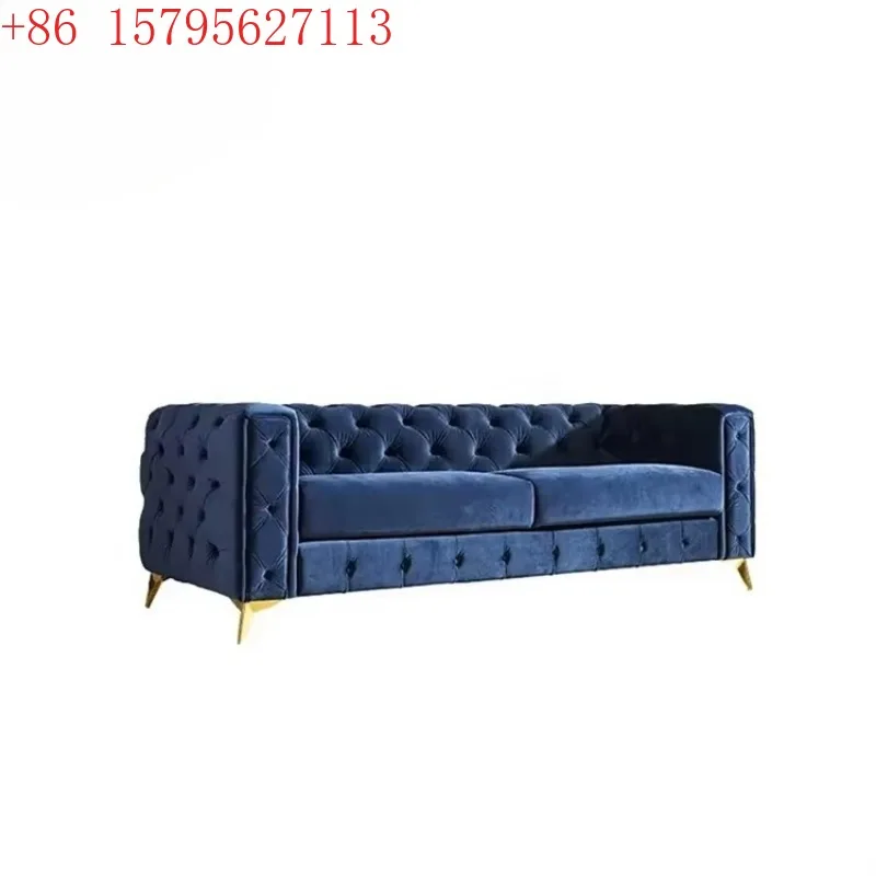 Italian style blue, velvet classic sofa, villa luxury hotel living room furniture