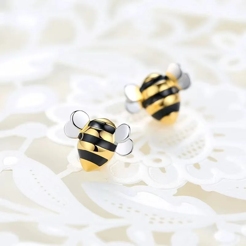 

New Fashion Creative Cute Bees 925 Sterling Silver Jewelry Sweet Personalized Animal Earrings E011