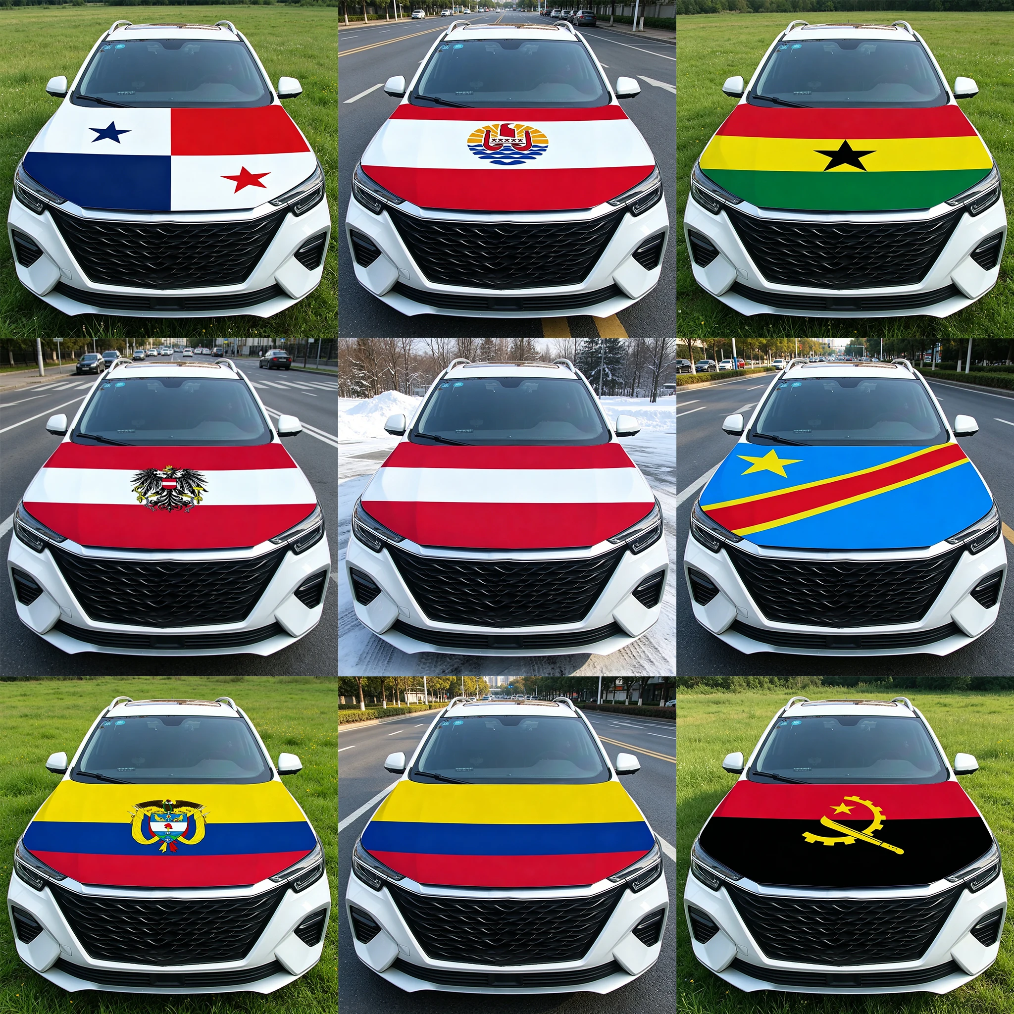 National Colombia Flag Car Engine Hood Cover Austria Congo Panama Ghana French Polynesia Angola Flag For Vehicle Decoration