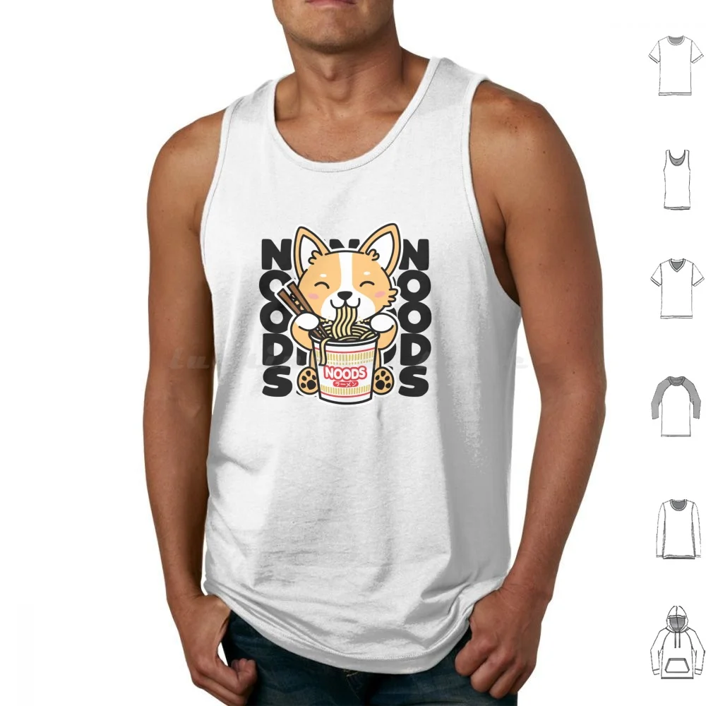 Corgi Eating Noods Cute Kawaii Instant Noodles Tank Tops Print Cotton Noods Funny Instant Noodles Corgi Dog Ramen