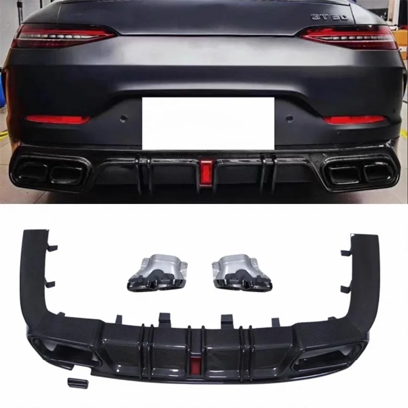 

For Mercedes Benz AMG GT50 GT53 2019 2020 2021 2022 2023 ReaI Carbon Fiber Bumper Rear Lip Exhaust port Spoiler Kit