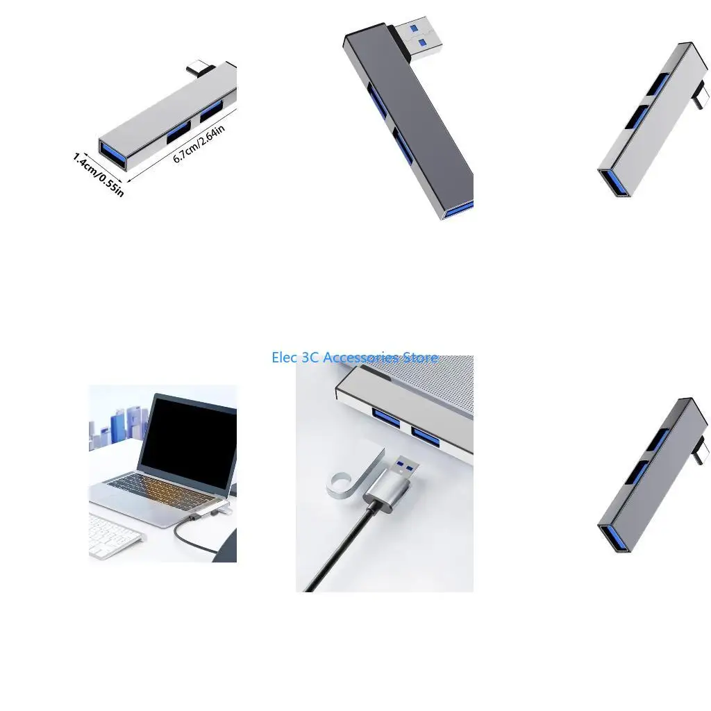 Y51A USB Type C Hub 2 USB2.0, 1 USB3.0 Adapter for Enhances Laptop Functionality