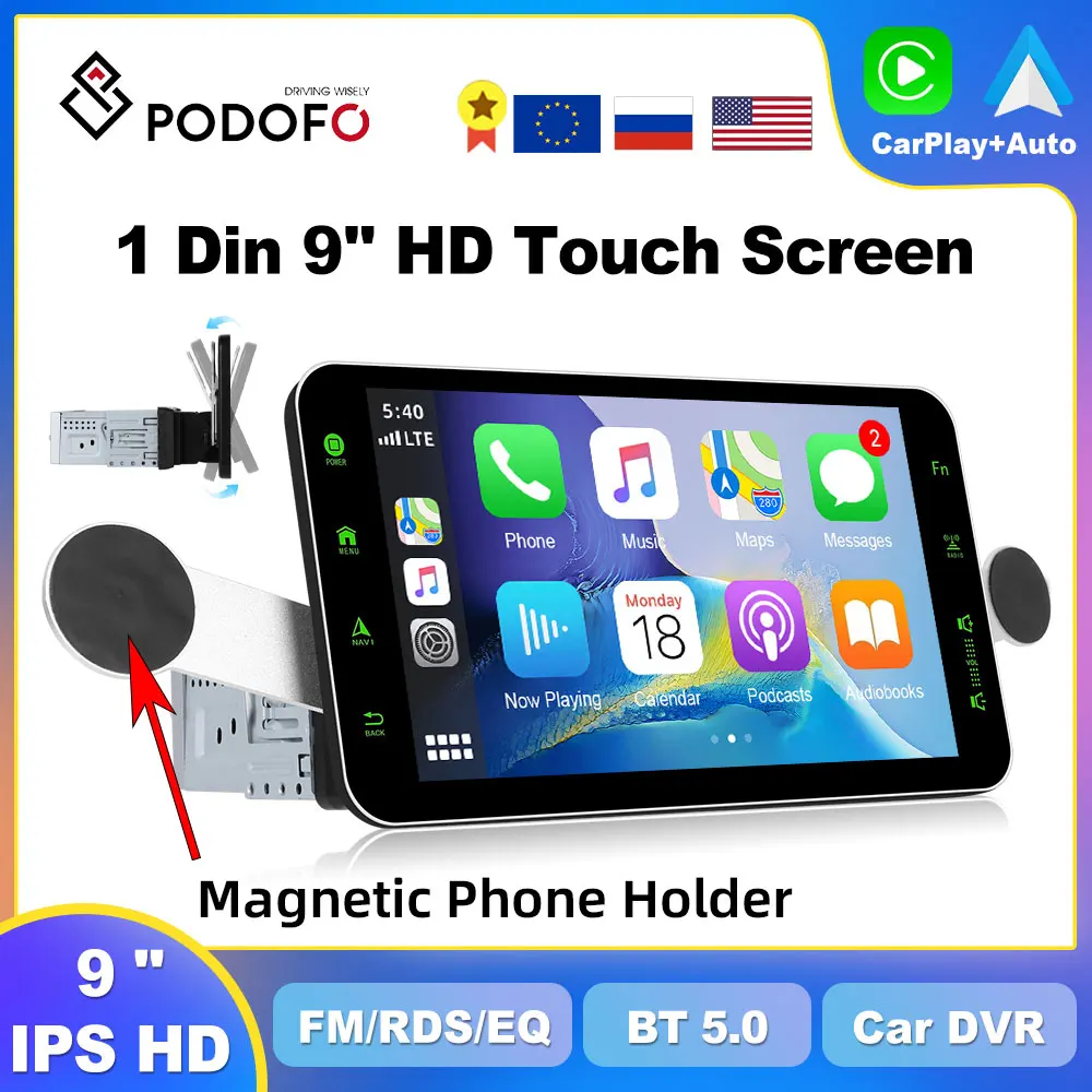 

Podofo 9'' Touch Screen 1 Din Carplay Universal MP5 Phonelink Car MultiMedia Player with BT Support Car FM Audio USB Autoradio