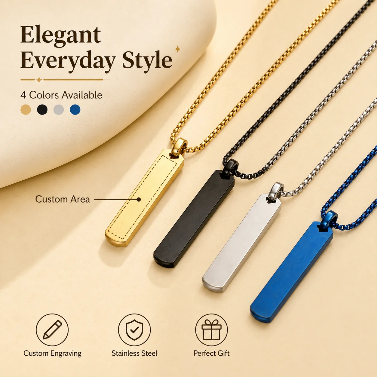 Custom Name Necklace Laser Engraving Personalized Text Stainless Steel Chain DIY Gift Custom Name Pendant Necklace