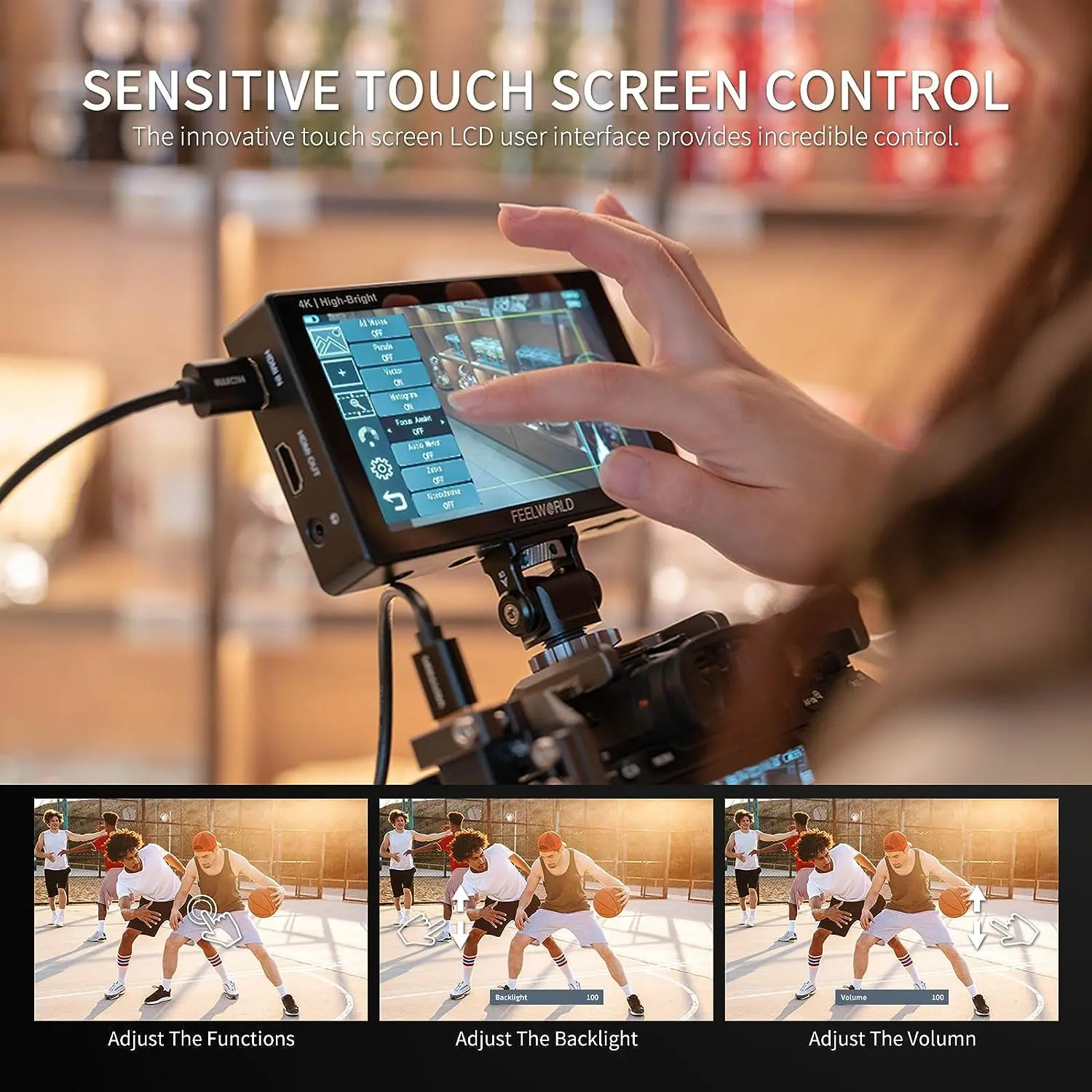 FEELWORLD LUT5E 5,5-дюймовый яркий сенсорный экран 1600-ниточек DSLR-камера Полевой монитор Датчик освещенности HDR 3DLUT 1920X1080 IPS-панель