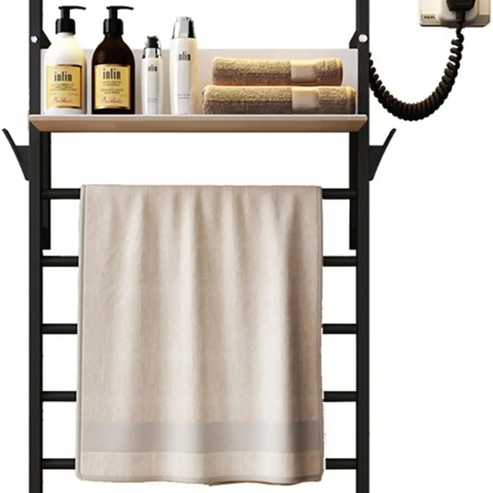 전기 타월 워머, 벽걸이형 욕실용 온열 타월 랙(수납 선반 포함), 타이머 및 스마트 기능이 있는 가열식 타월 건조대