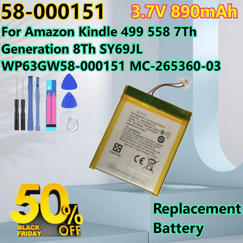 

For Amazon Kindle 499 558 7Th Generation 8Th SY69JL WP63GW 3.7V 890mAh Battery MC-265360-03 58-000151 +tools