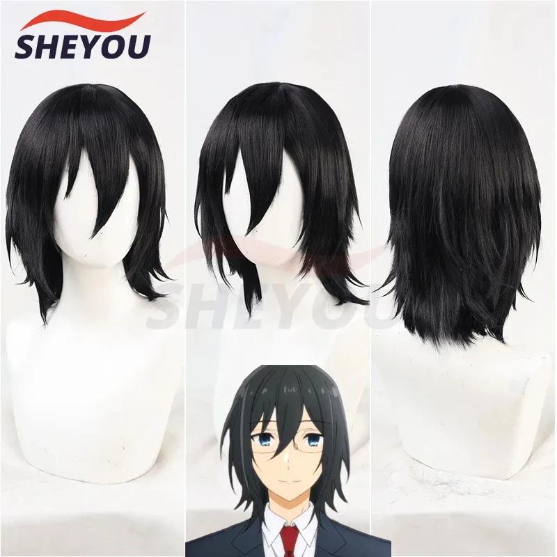 

qq023Horimiya Izumi Косплей Hori-san и Miyamura-kun Черный короткий прямой хвост Синтетические волосы для ролевых игр + парик
