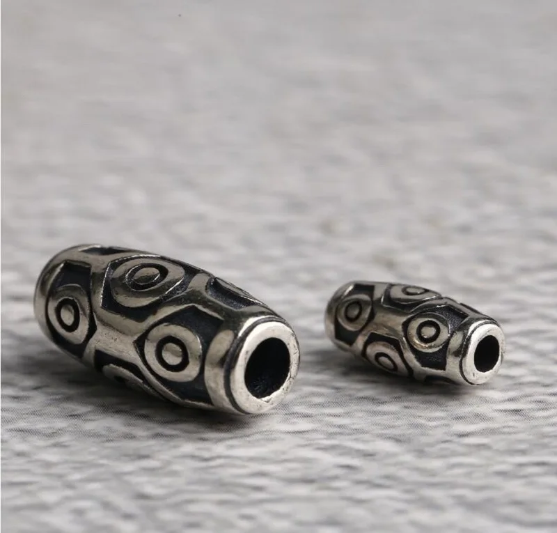 100% 925 Silver Tibetan 9 Eyes DZI Bead Silver Nine Eyed DZI Beads Sterling Good Luck Beads DIY Jewelry Findings