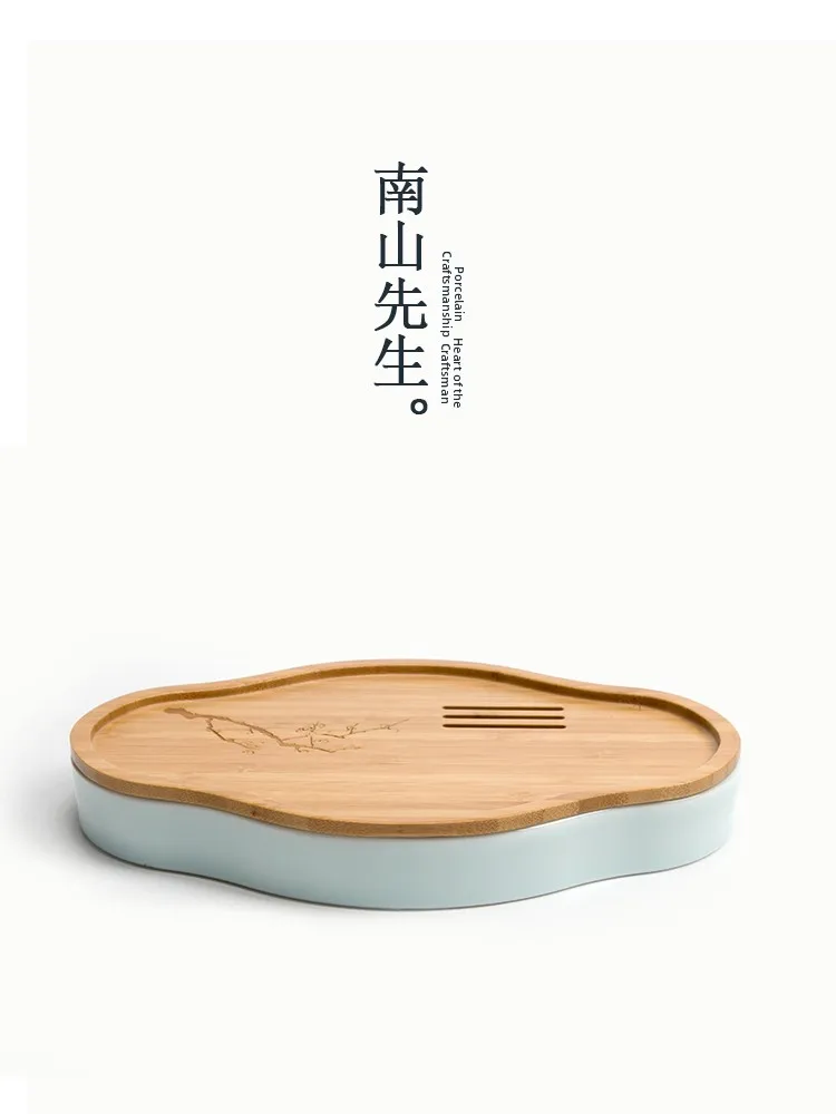 

Nanshan Master Ceramic Tea Tray Chinese Style Ceramics Dry Foaming Plum Blossom Pattern Tea Serving Tray Home Use Tea Tray