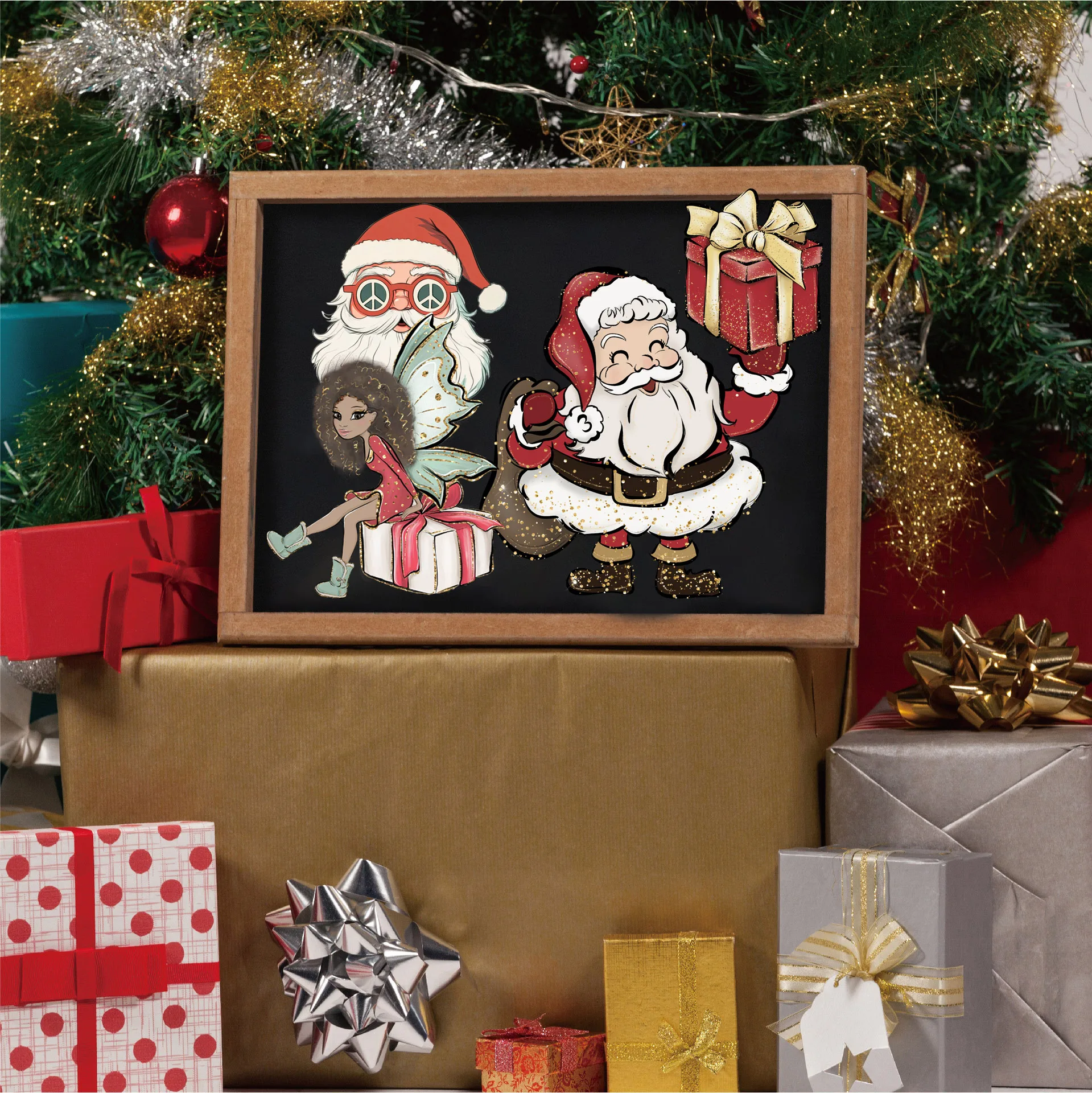 64 Stück Kunstdruckpapier und PET-Weihnachtsfee, transparenter selbstklebender Aufkleber, für Weihnachtsdekoration, Scrapbooking-Zubehör – Detail 3
