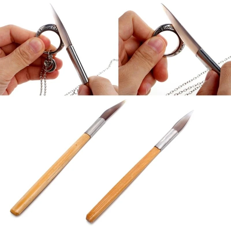  Natural Agate Knife for Carving Precious Jewelry Surface Polishing Bamboo Handle