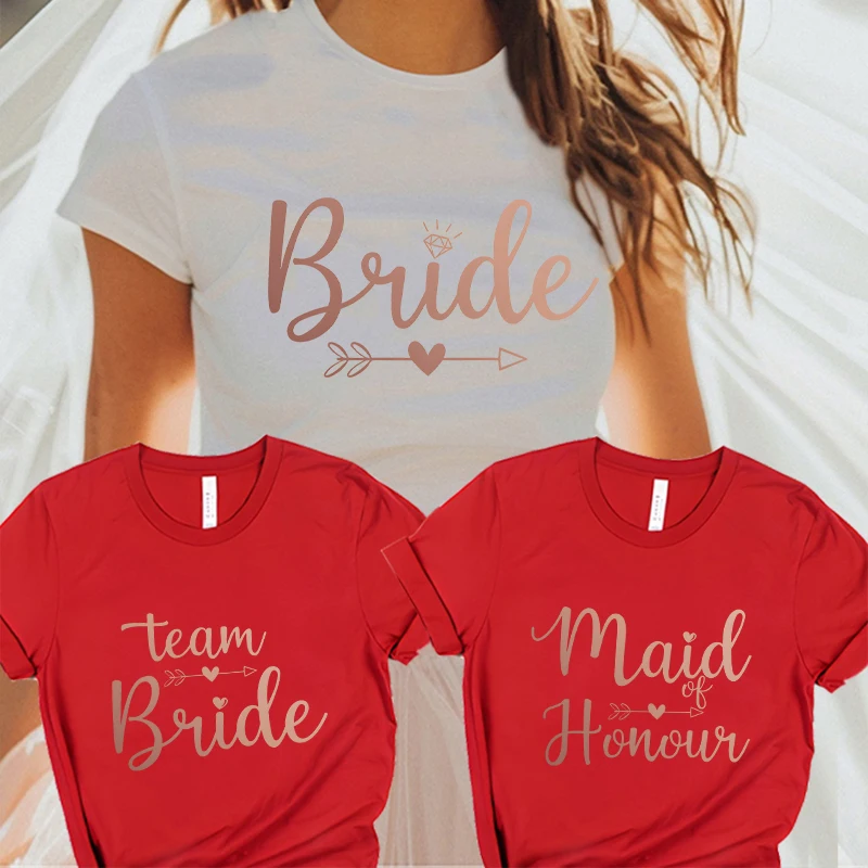 Bridesmaid Team Bride Squad T-shirt Single Farewell Tshirt Girls Bachelorette Hen Party EVJF Blouses Bridal Wedding Party Tees