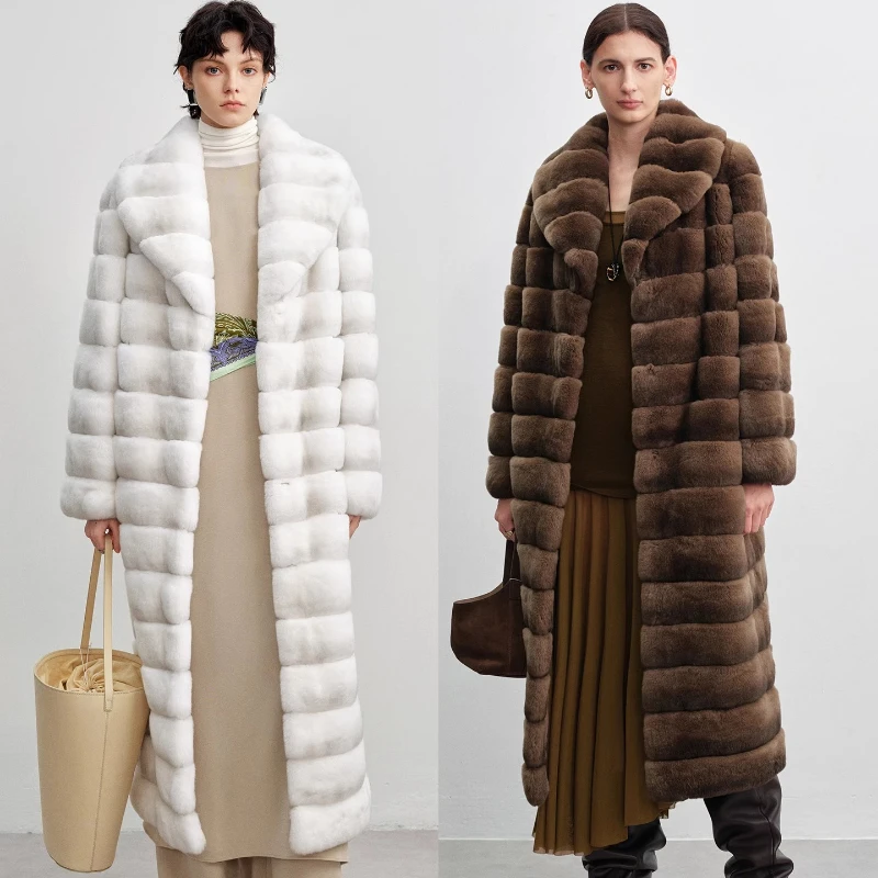 YOLANFAIRY 가을과 겨울 신상품 수입된 전체 렉스 토끼털 코트 라운드넥 긴팔 심플 스타일 퍼 오버코트 2025