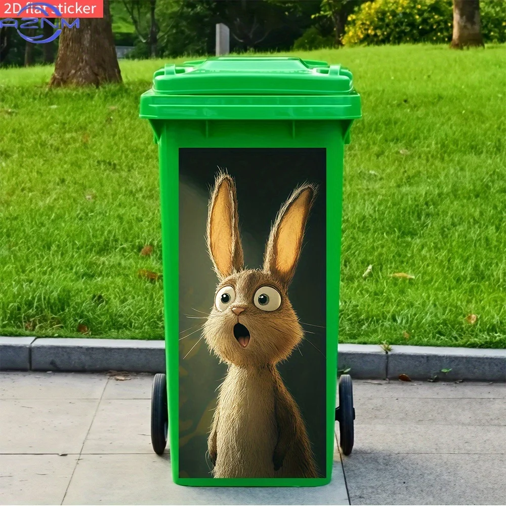 1pc, Funny Rabbit Theme Trash Can Sticker, 2D Flat Holiday Party Decoration, Self-Adhesive PVC Decal, Waterproof for Outdoor U
