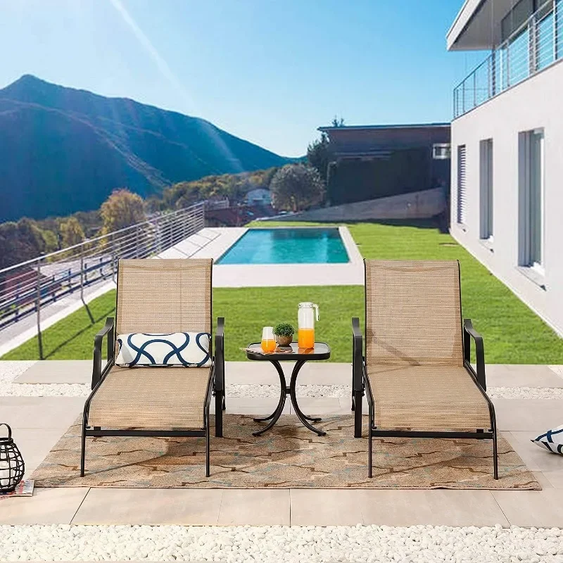 ZHENXIANG-Chaise Lounge para Patio, silla de salón de Metal con respaldo ajustable al aire libre con mesa de Bistro, 3 piezas para porche, Patio trasero, piscina