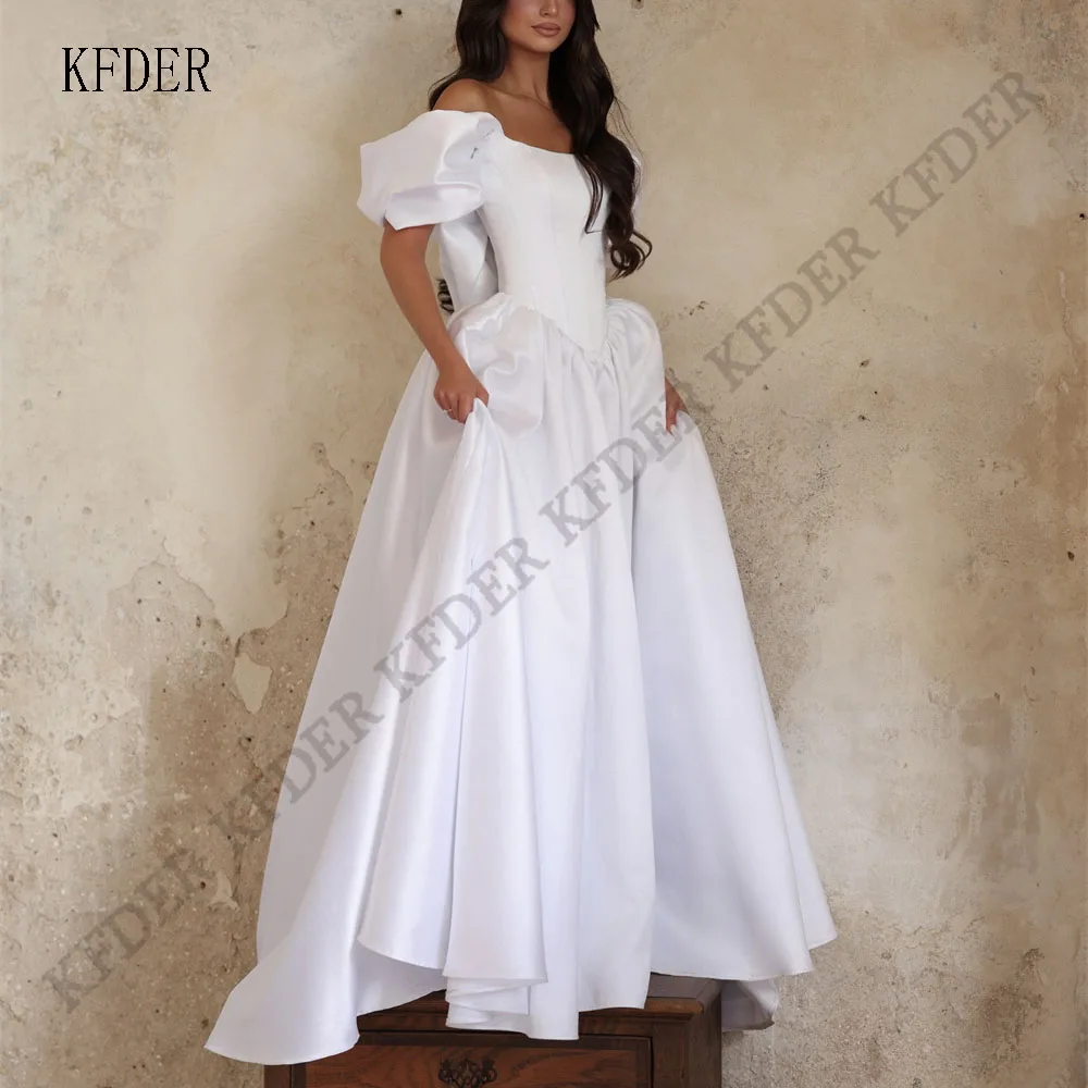Formal Satin Wedding Dresses Bride Strapless Ball Gowns Vestidos De Novia Floor Length Off The Shoulder Dresses Customized