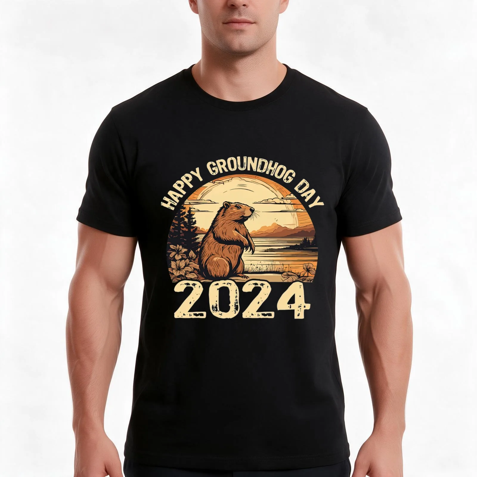 Retro Happy Groundhog Day 2024 Vintage Ground Hog Holiday T-Shirt Summer Casual Cotton Tee Oversized Streetwear Tops