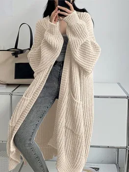 Casual Knit Cardigan Lady Fashion Solid Long Sleeve Loose Sweater Loose Tops For Women Holiday Streetwear Women's Clothing New 5
