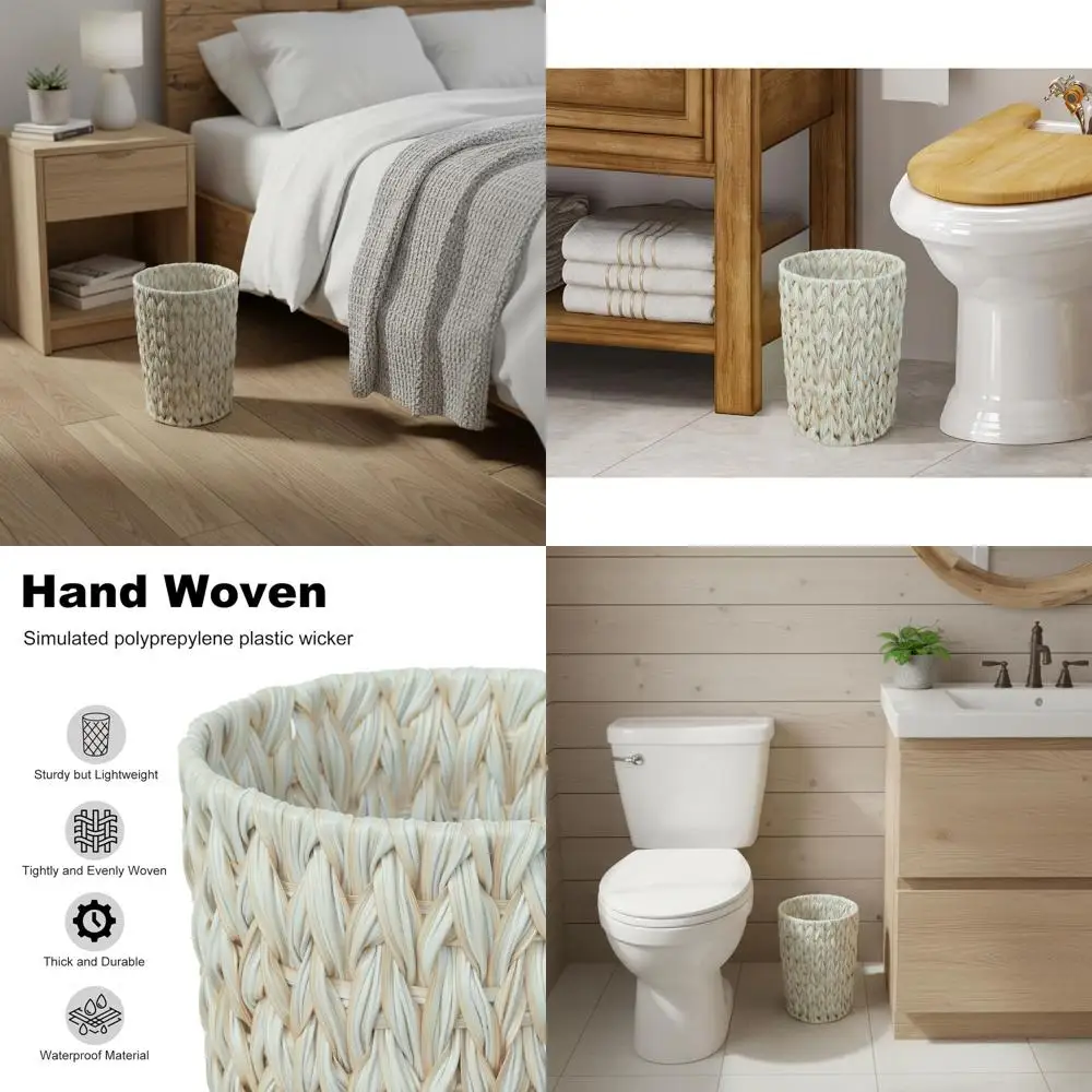 

Cream White Boho Style 2 Gallon Wicker Wastebasket for Bathroom and Bedroom Decor