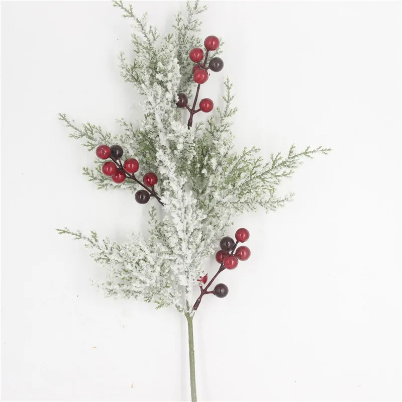 1/2 قطعة نباتات اصطناعية فرع إبر الصنوبر الثلجي مع التوت الأحمر شجرة عيد الميلاد زخرفة إكسسوارات هدايا ذاتية الصنع لديكور المنزل والحفلات #5