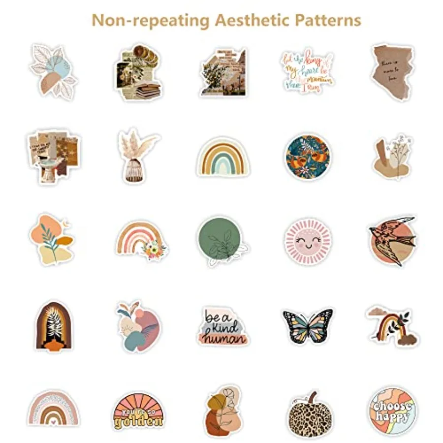 Vintage Aesthetic Stickers 50 Pcs, Vinyl Waterproof Stickers for Water Bottles Laptop Phone Computer Guitar 1 view 2