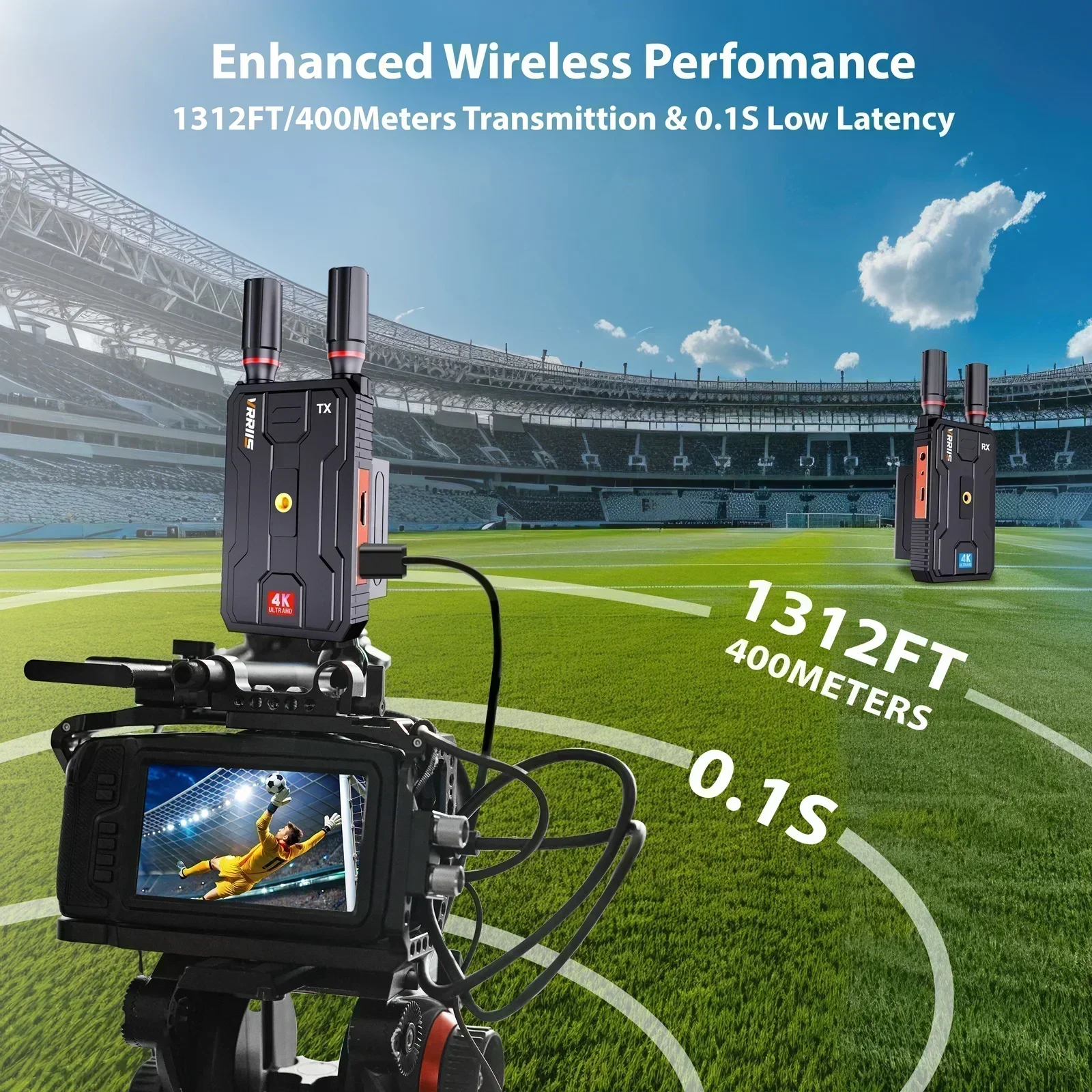 Bezprzewodowy przedłużacz HDMI 400M 5G 4K Pro, podwójny nadajnik i odbiornik wideo HDMI, obsługa baterii, audio, kamera, laptop, PC do TV, monitora — zdjęcie produktu 3
