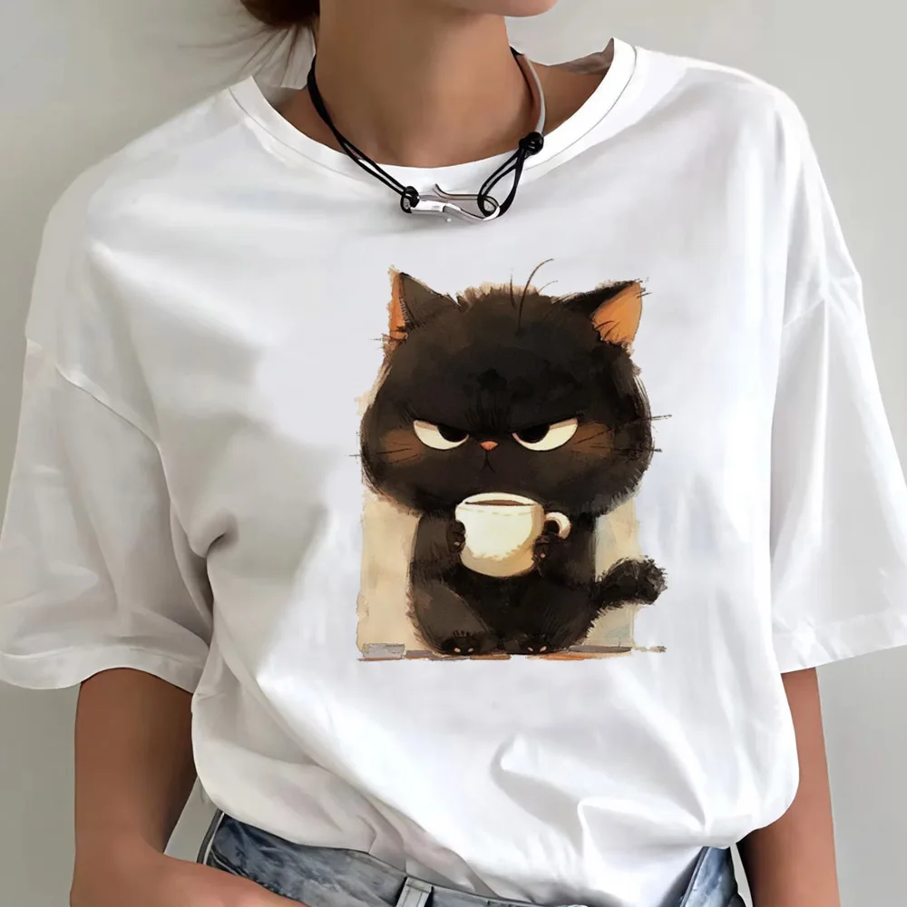 Kawaii Cat Print Women's T-Shirt Teen Funny Graphic Streetwear Classic Y2k Clothes Summer Fashion O-Neck Short Sleeve T-Shirt