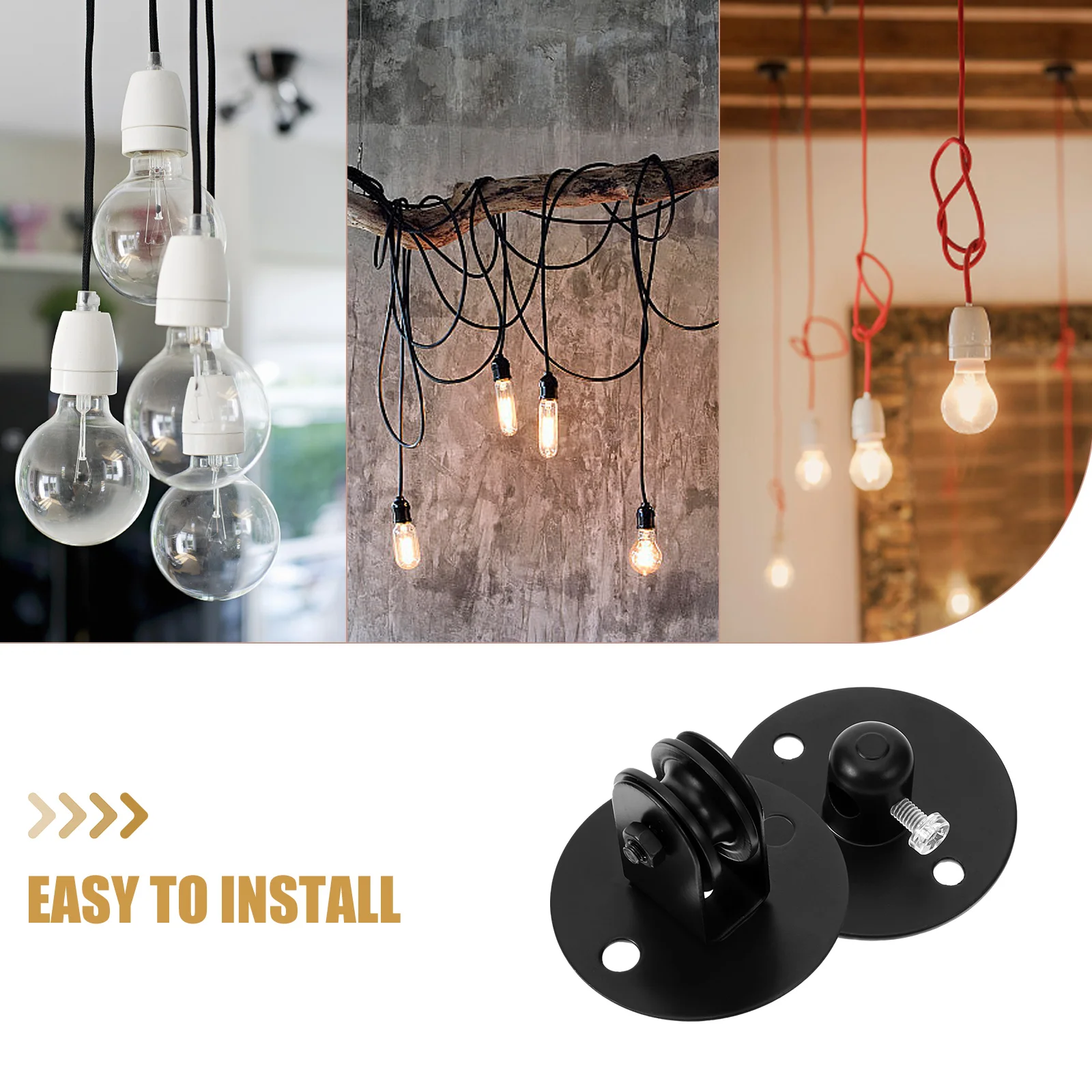 

1Set Iron Metal Pulley Wheel Fixture Ceiling Mount Pulley for Hanging Pendant Lamp Adjustable Black Lighting Accessory