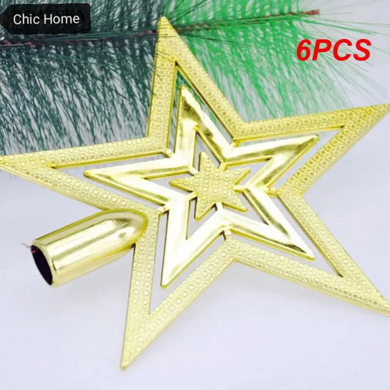 6PCS 20cm Christmas Tree Top Star Five-star Christmas Ornament Tree Top Star Golden Top Star Christmas Tree Pendant Ornaments