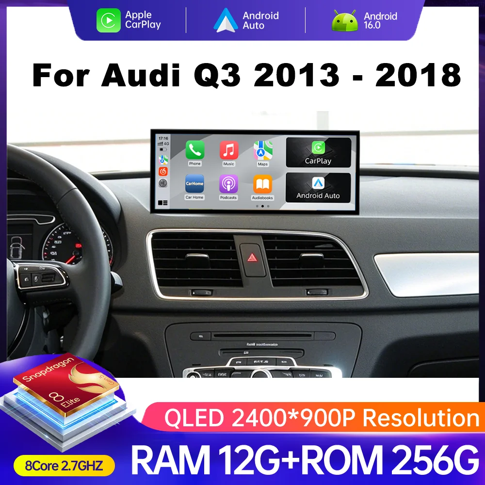 12.3 Inch Navi for Audi Q3 2013 - 2018 Car Radio Android 16 Multimedia Video Player HD Touch Screen Wireless Carplay QLED Screen