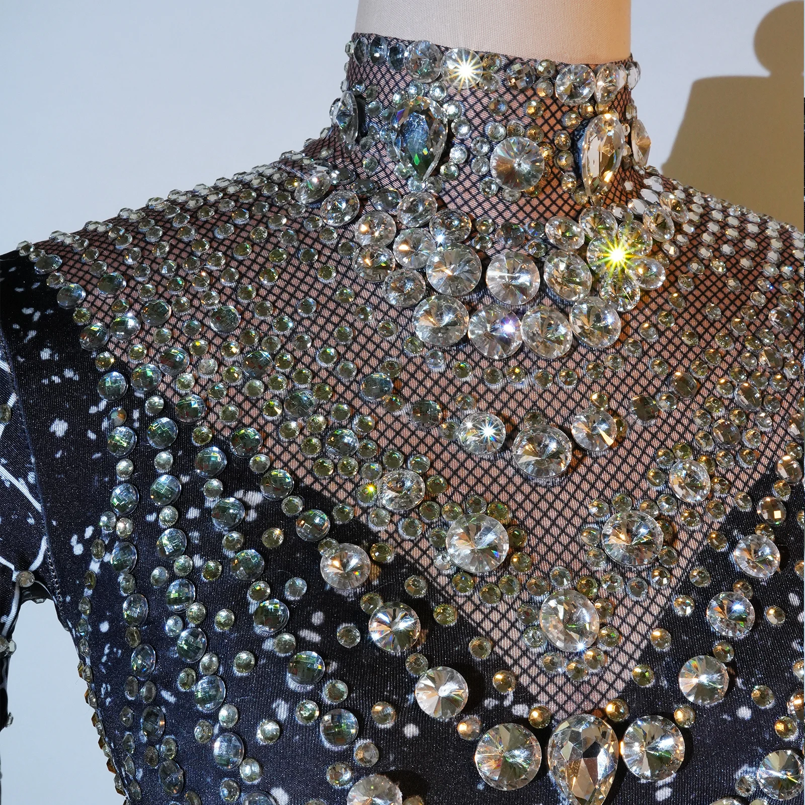 الماس حزب الزي الفاخرة سباركلي حجر الراين أزياء ملهى ليلي راقصة القطب الرقص الأسود بذلة الأداء البهلوانية زي #3