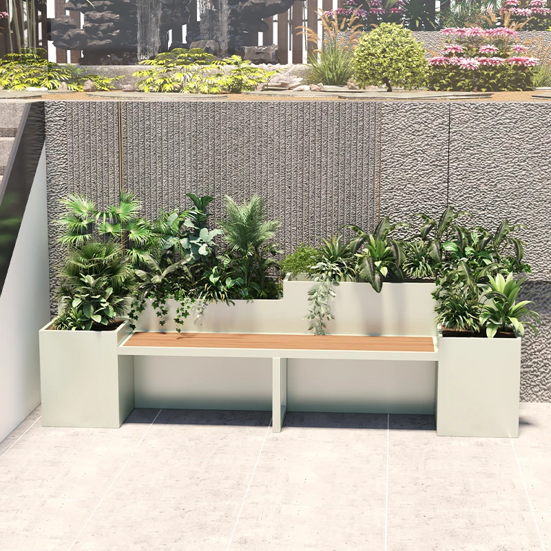 Outdoor courtyard custom flower box booth, wrought iron stool, planter balcony, garden municipal partition, plastic wood seat