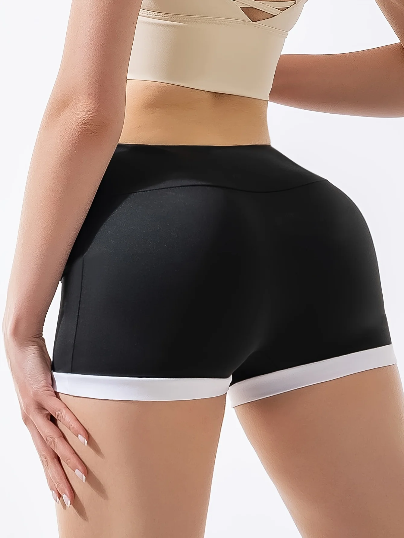 Women Colorblock High Waist Butt Lift Yoga Shorts No Camel Toe 3
