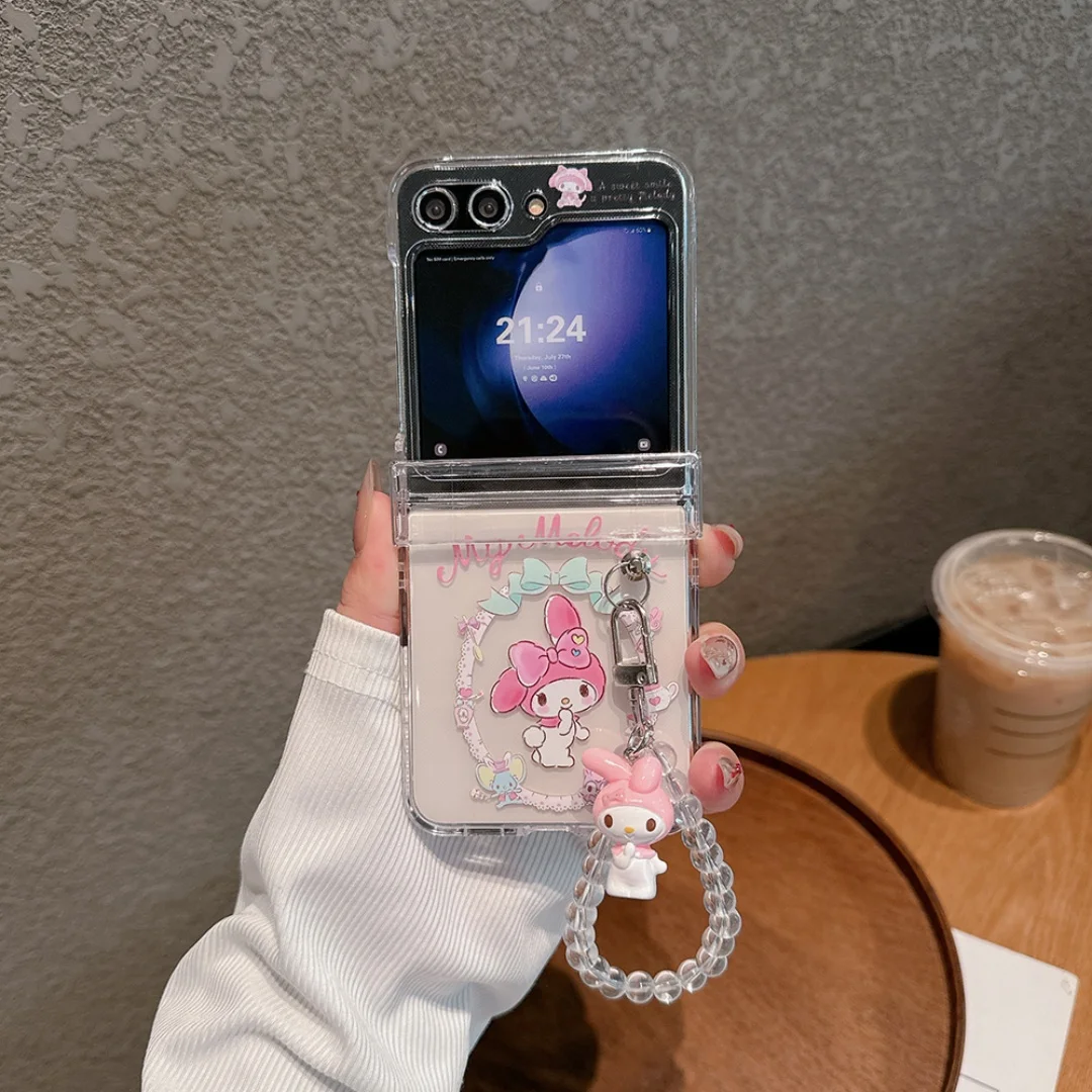 حافظة لهاتف سامسونج جالاكسي Z Flip 7 FE 6 5 حافظة لهاتف آيفون كورومي ماي ميلودي كاواي لهاتف سامسونج جالاكسي Z Flip 7 FE 6 5 غطاء خلفي صلب شفاف من البولي يوريثان